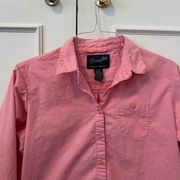 Wrangler Western Breast Cancer Pink Button Down Long Sleeve Shirt Size Large - Picture 7 of 12